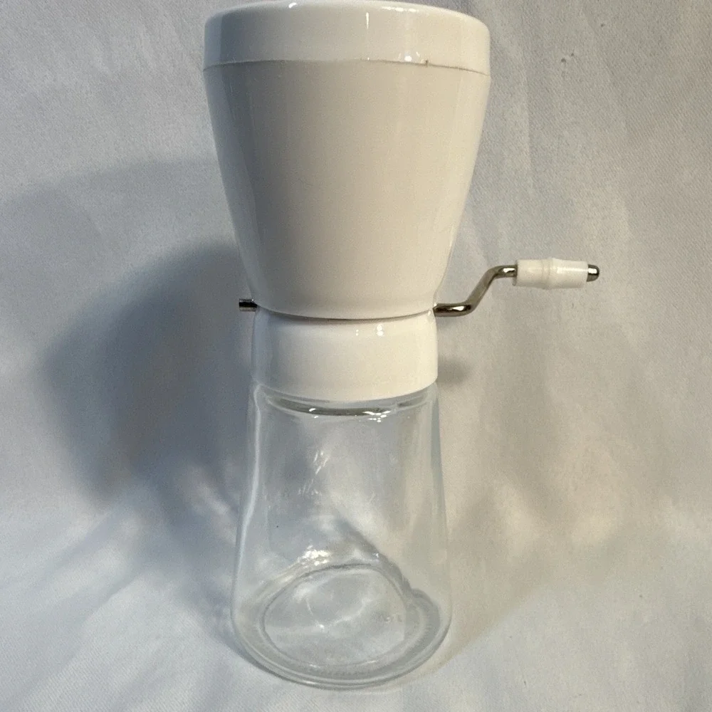 White Manual Hand Crank Rotary Grater w/ Clear Jar & Crank Handle, 3pc